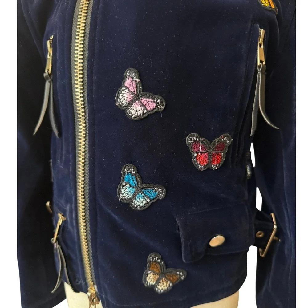 Lola + The Boys Navy Velvet Butterfly Moto Jacket‎ - Kids Size 4